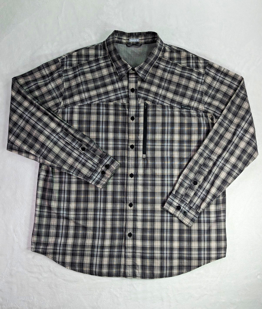 Columbia Mens 4XL 4L Big Tall Battle Ridge Long Sleeve Plaid Shirt Gray AM0058